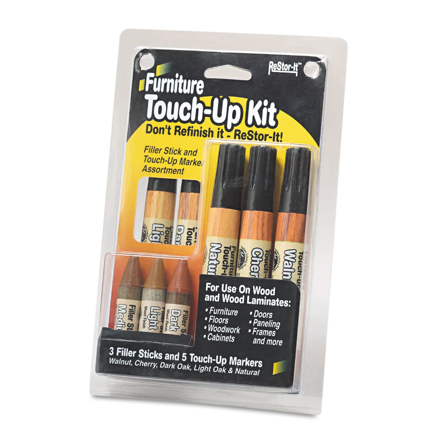 Master Caster ReStor-It Furniture Touch-Up Kit with (5) Woodgrain Markers, (3) Filler Sticks, 4.25 x 0.38 x 6.75 (18000)