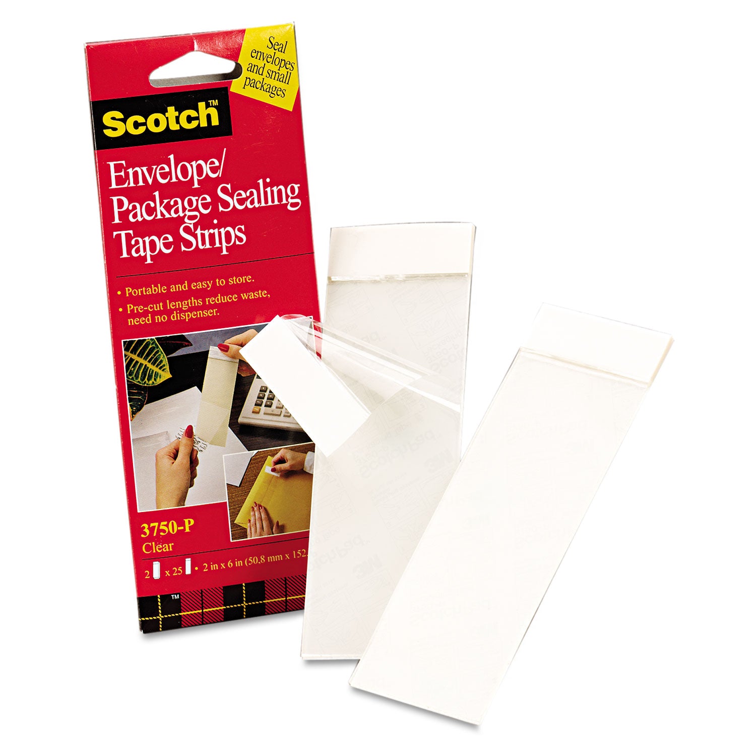 Scotch Envelope/Package Sealing Tape Strips, 2" x 6", Clear, 50/Pack (3750P2CR)