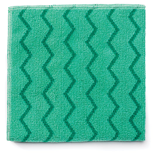 Rubbermaid Commercial Reusable Cleaning Cloths, Microfiber, 16 x 16, Green, 12/Carton (Q620)