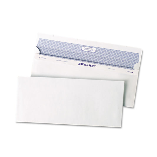 Quality Park Reveal-N-Seal Security Tinted Envelope, #10, Commercial Flap, Self-Adhesive Closure, 4.13 x 9.5, White, 500/Box (67218)