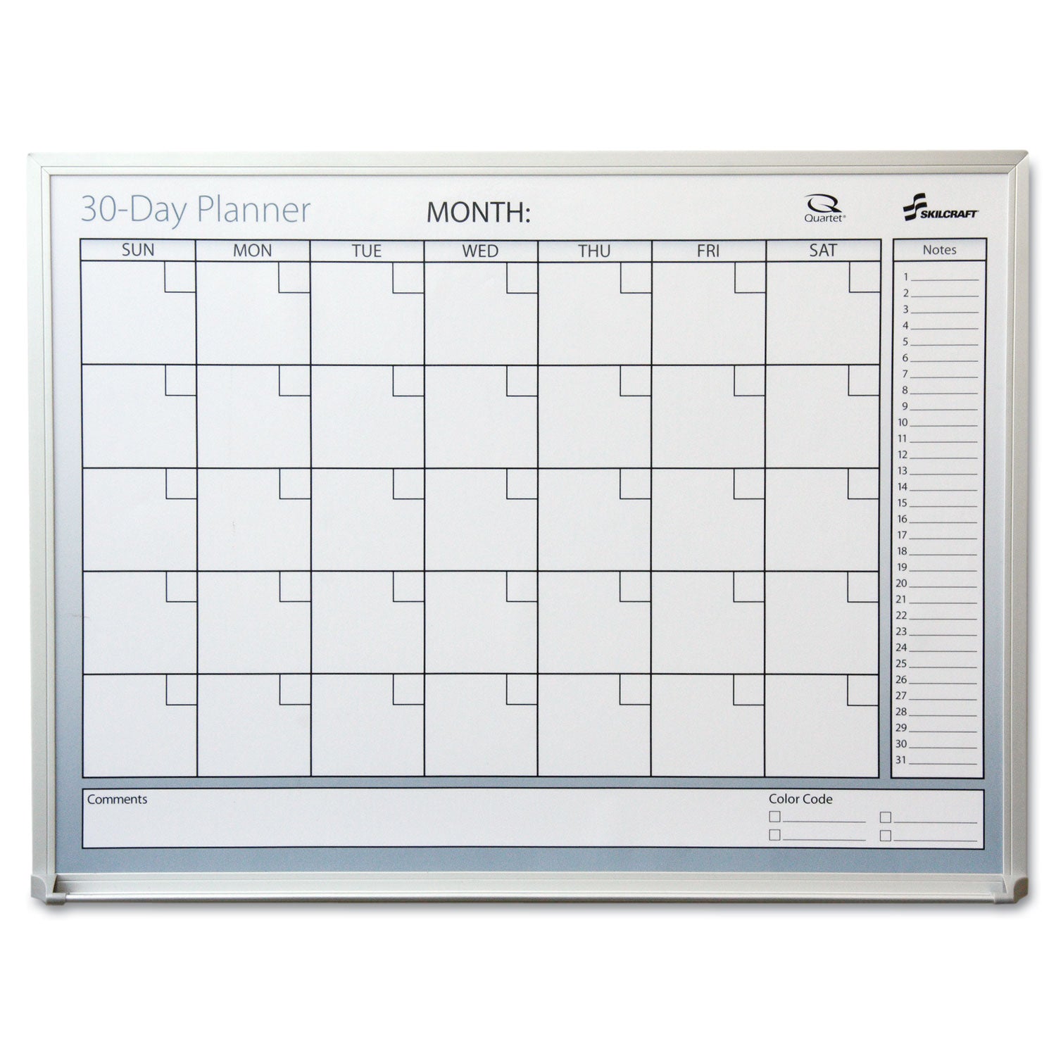 AbilityOne 7520012239896, SKILCRAFT Dry Erase 30-Day Planner, 36 x 24, White Surface, Aluminum Frame