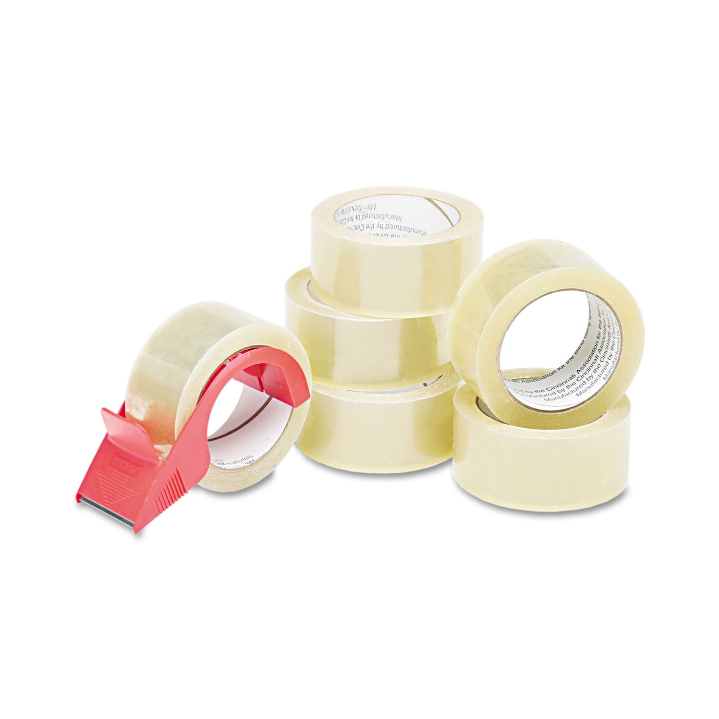 AbilityOne 7510015796873, SKILCRAFT Commercial Package Sealing Tape with Handheld Dispenser, 3" Core, 2" x 55 yds, Clear, 6/Pack