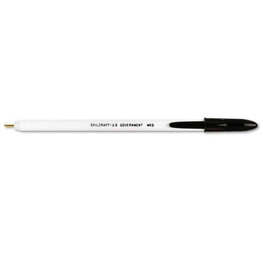 AbilityOne 7520010589978, SKILCRAFT Ballpoint Pen, Stick, Medium 1 mm, Black Ink, White Barrel, Dozen