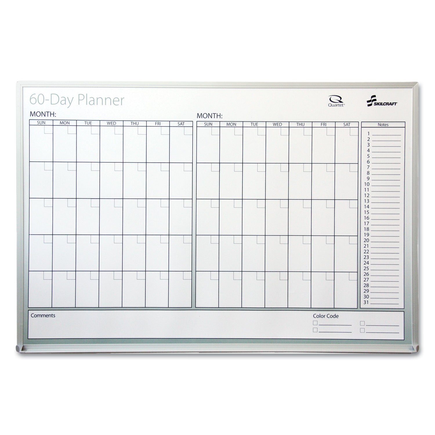 AbilityOne 7520012239897, SKILCRAFT Dry Erase 60-Day Planner, 36 x 24, White Surface, Aluminum Frame