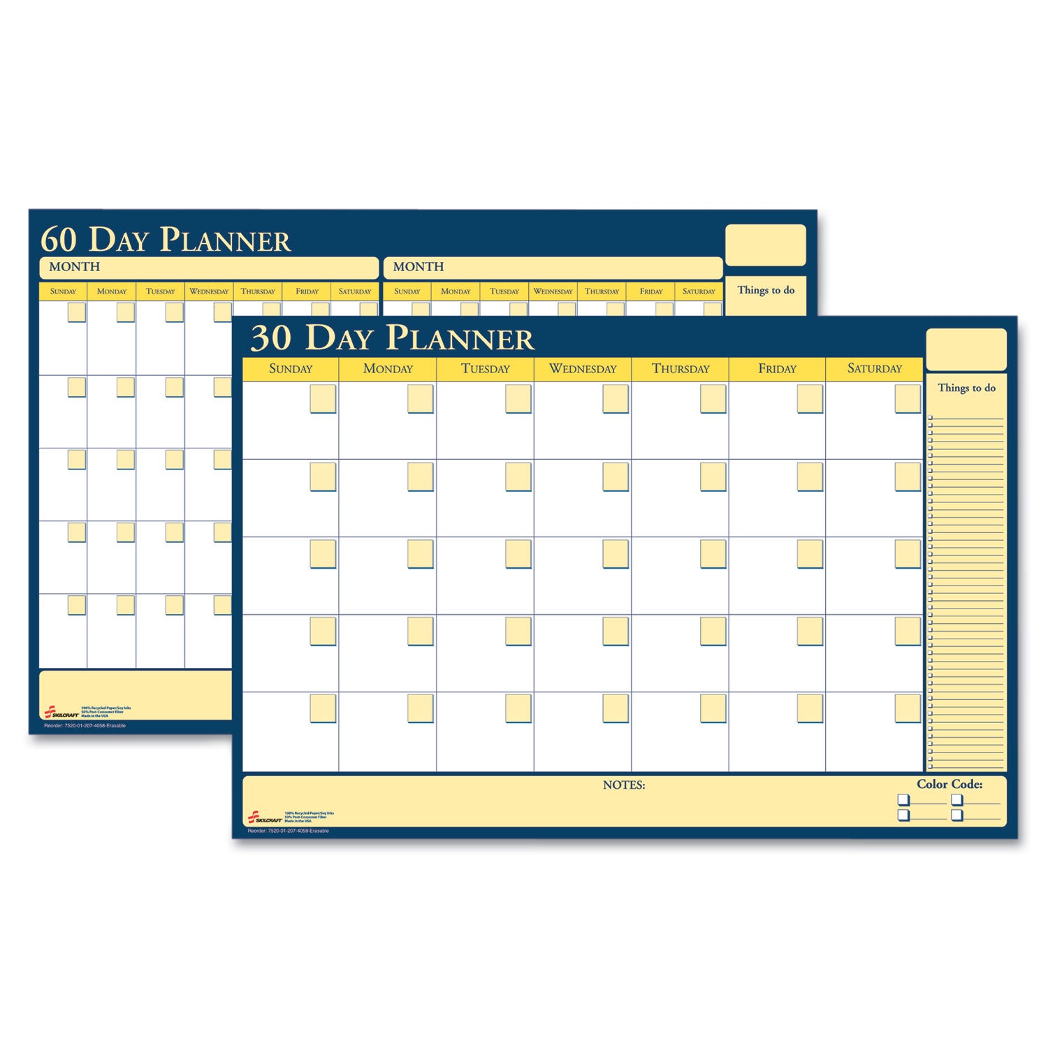 AbilityOne 7520012074058, SKILCRAFT 30-Day/60-Day Reversible/Erasable Flexible Planner, 36 x 24, White/Yellow/Blue Sheets, Undated