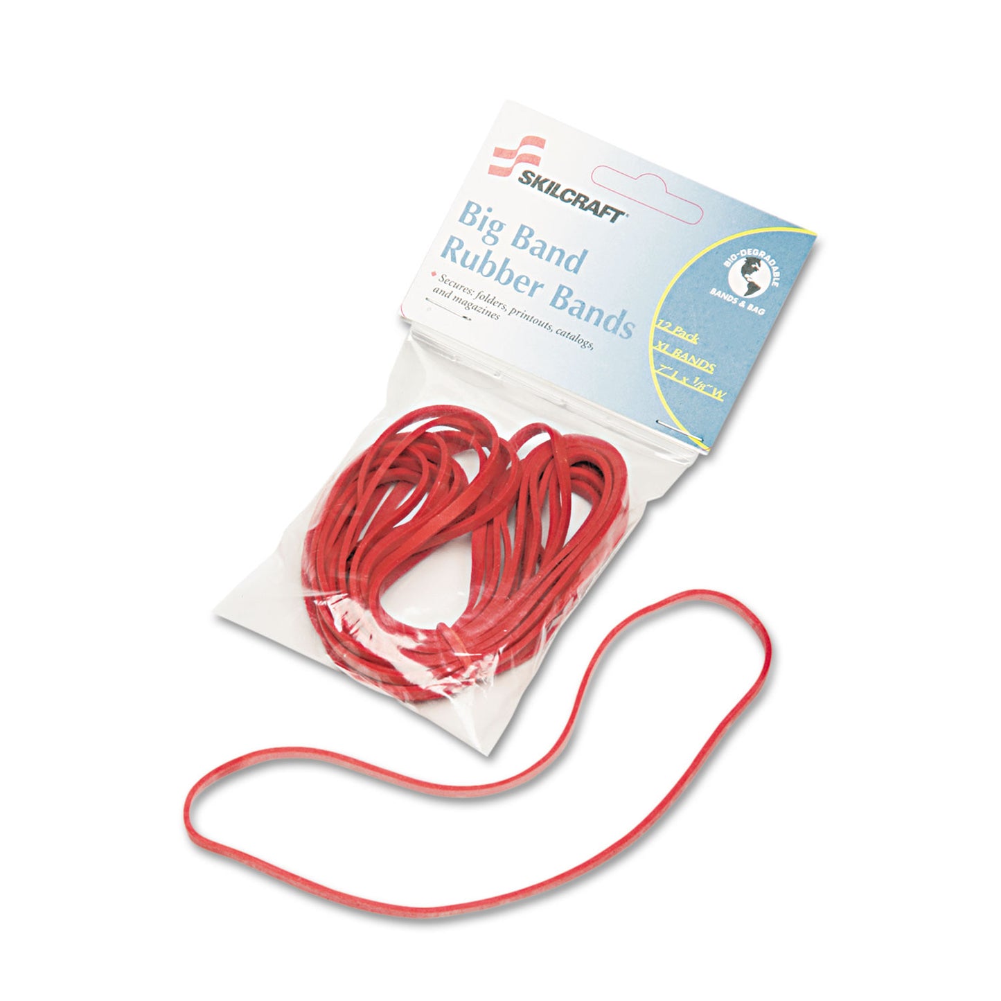 AbilityOne 7510015783516, SKILCRAFT Big Band Rubber Bands, Size 117B, Red, 12/Pack