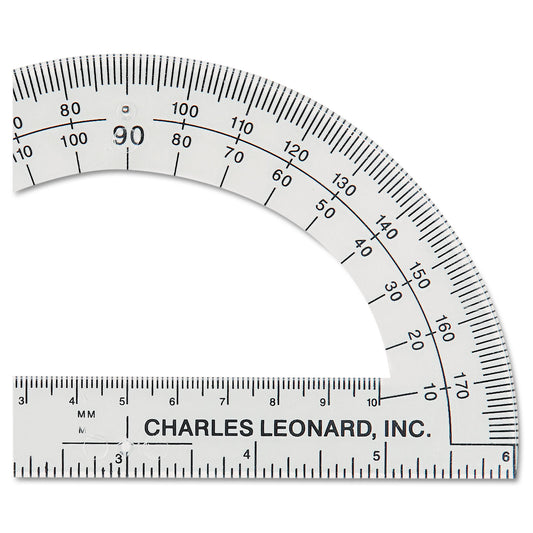 Charles Leonard Open Center Protractor, Plastic, 6" Ruler Edge, Clear (77106EA)