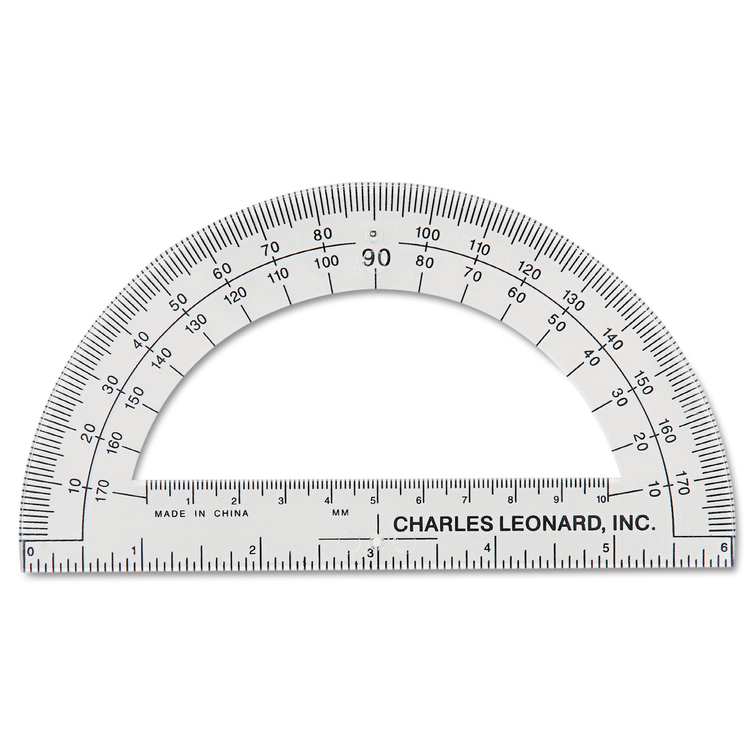 Charles Leonard Open Center Protractor, Plastic, 6" Ruler Edge, Clear (77106EA)