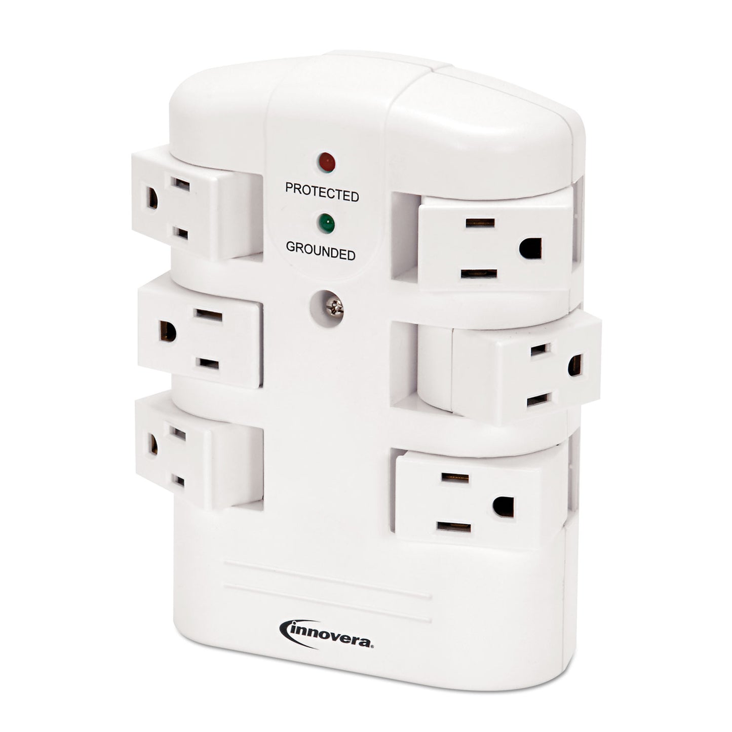 Innovera Wall Mount Surge Protector, 6 AC Outlets, 2,160 J, White (71651)