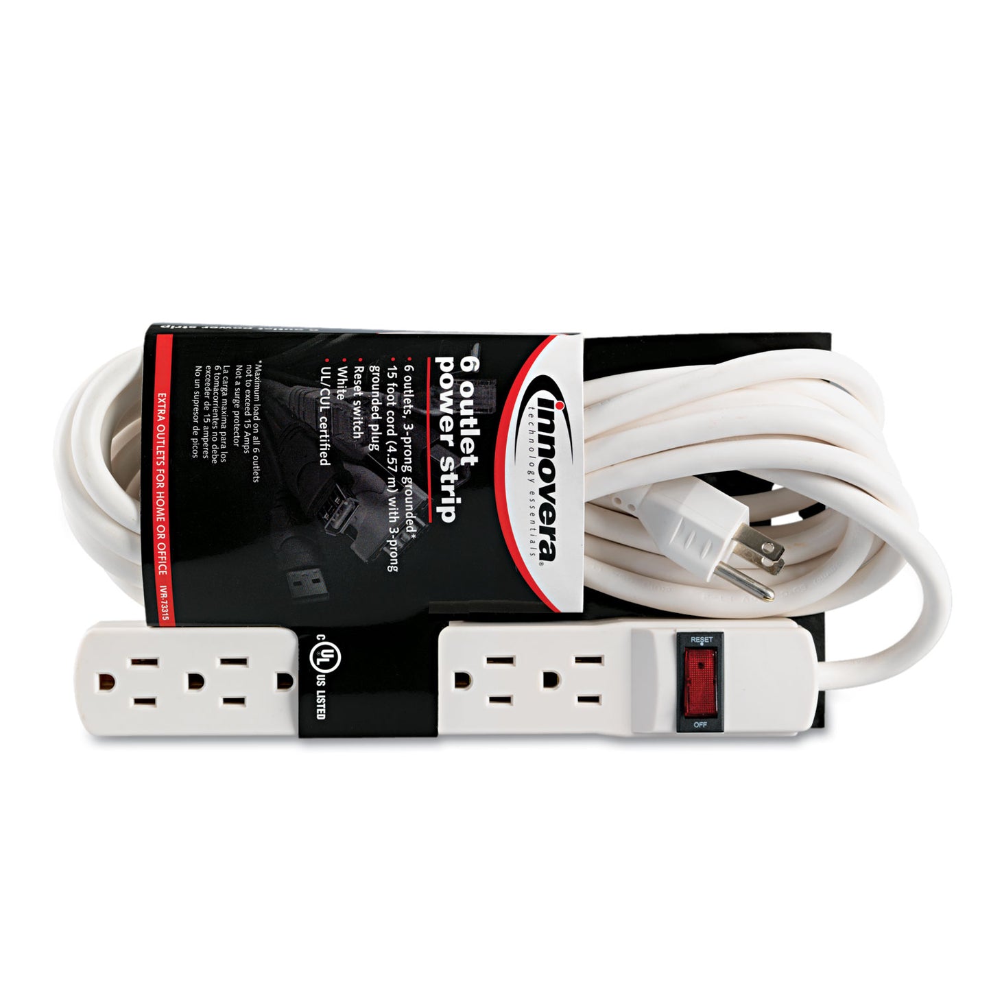 Innovera Power Strip, 6 Outlets, 15 ft Cord, Ivory (73315)