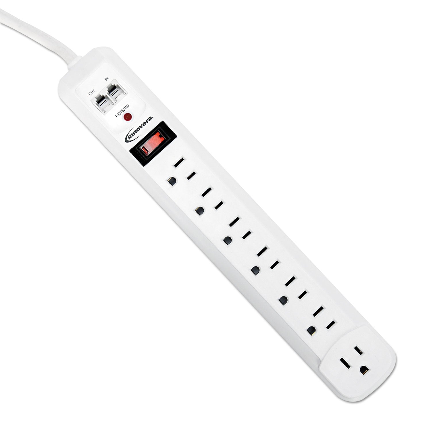 Innovera Surge Protector, 7 AC Outlets, 4 ft Cord, 1,080 J, White (71654)