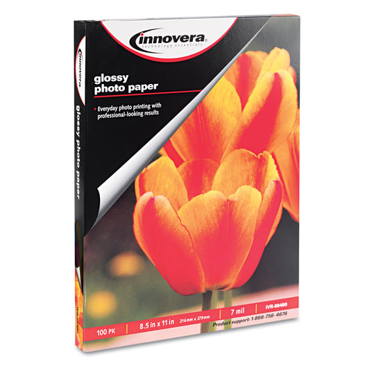 Innovera Glossy Photo Paper, 7 mil, 8.5 x 11, Glossy White, 100/Pack (99490)