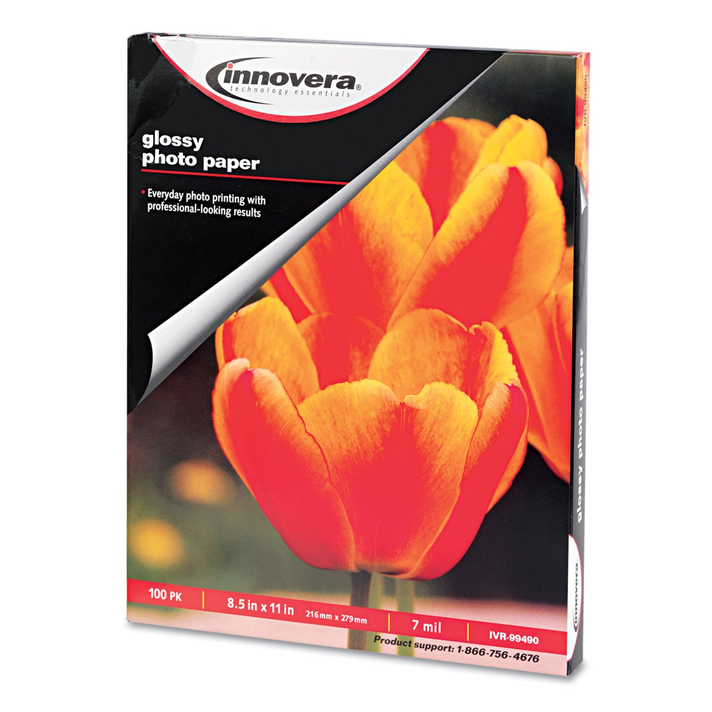 Innovera Glossy Photo Paper, 7 mil, 8.5 x 11, Glossy White, 100/Pack (99490)