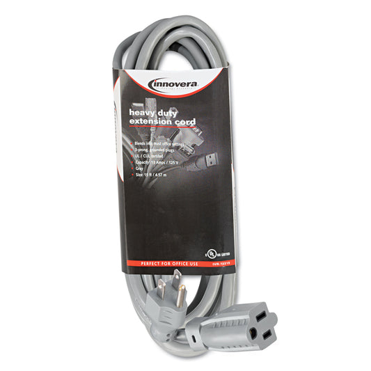 Innovera Indoor Heavy-Duty Extension Cord, 15 ft, 13 A, Gray (72215)