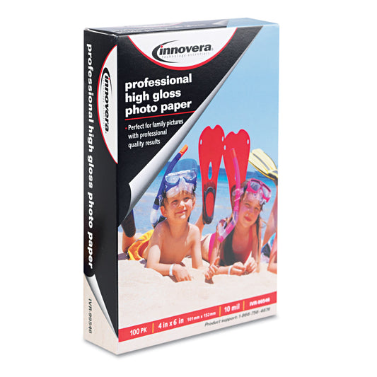 Innovera High-Gloss Photo Paper, 10 mil, 4 x 6, High-Gloss White, 100/Pack (99546)