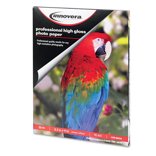 Innovera High-Gloss Photo Paper, 10 mil, 8.5 x 11, High-Gloss White, 50/Pack (99550)