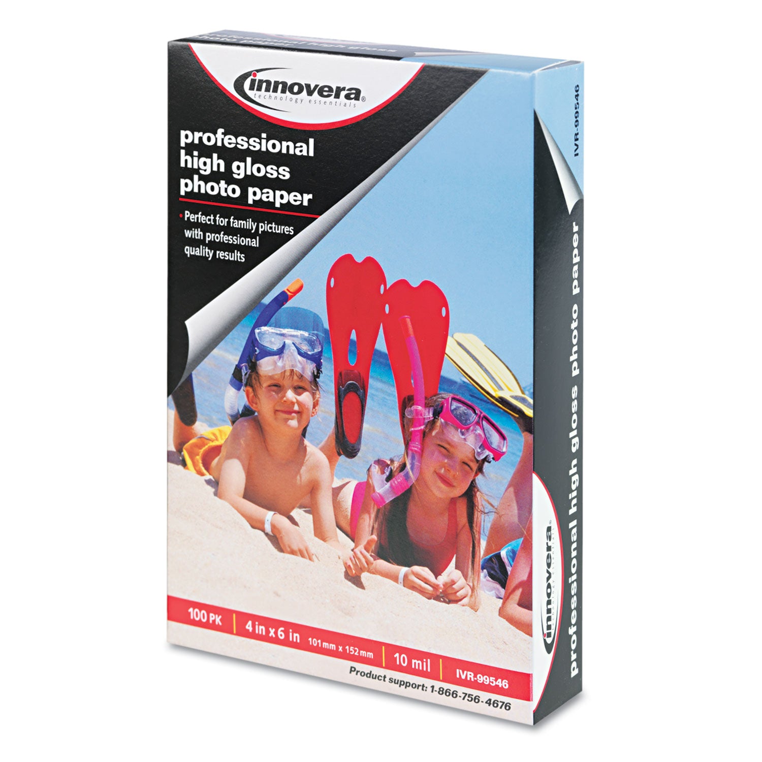 Innovera High-Gloss Photo Paper, 10 mil, 4 x 6, High-Gloss White, 100/Pack (99546)