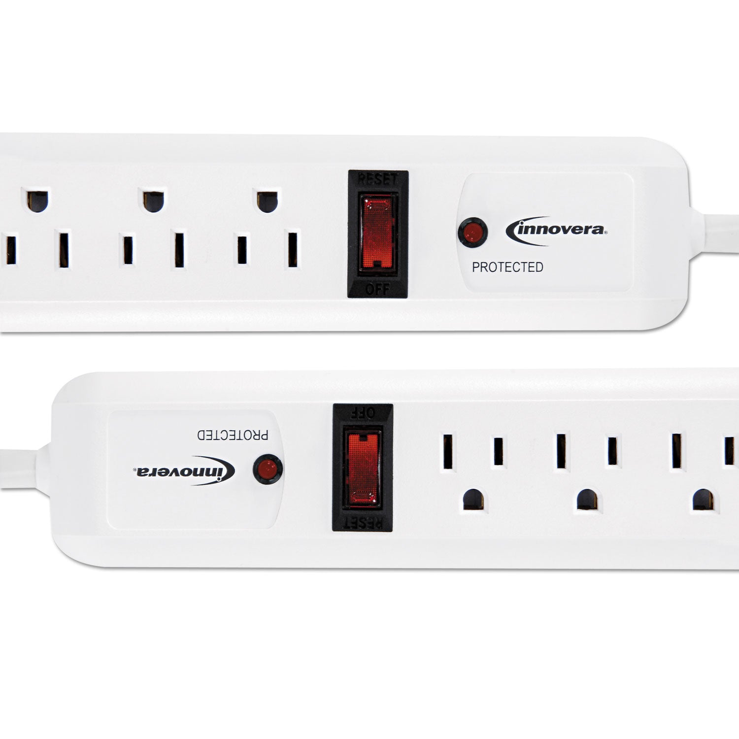 Innovera Surge Protector, 6 AC Outlets, 4 ft Cord, 540 J, White, 2/Pack (71653)