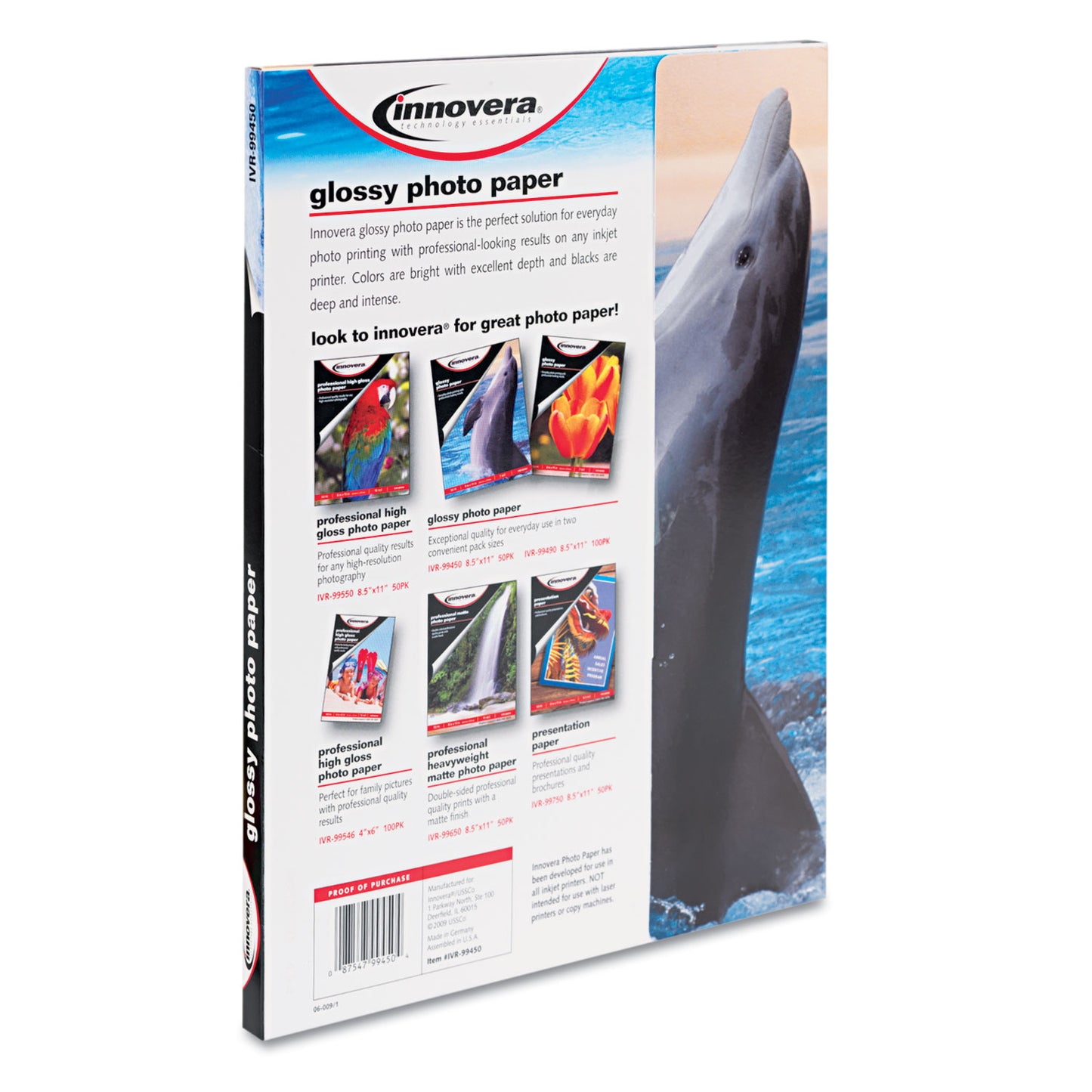 Innovera Glossy Photo Paper, 7 mil, 8.5 x 11, Glossy White, 50/Pack (99450)