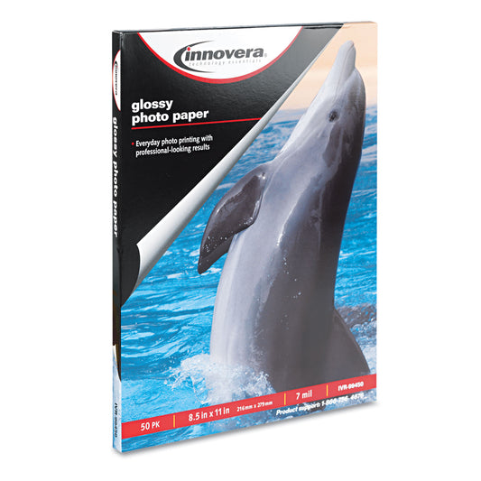 Innovera Glossy Photo Paper, 7 mil, 8.5 x 11, Glossy White, 50/Pack (99450)