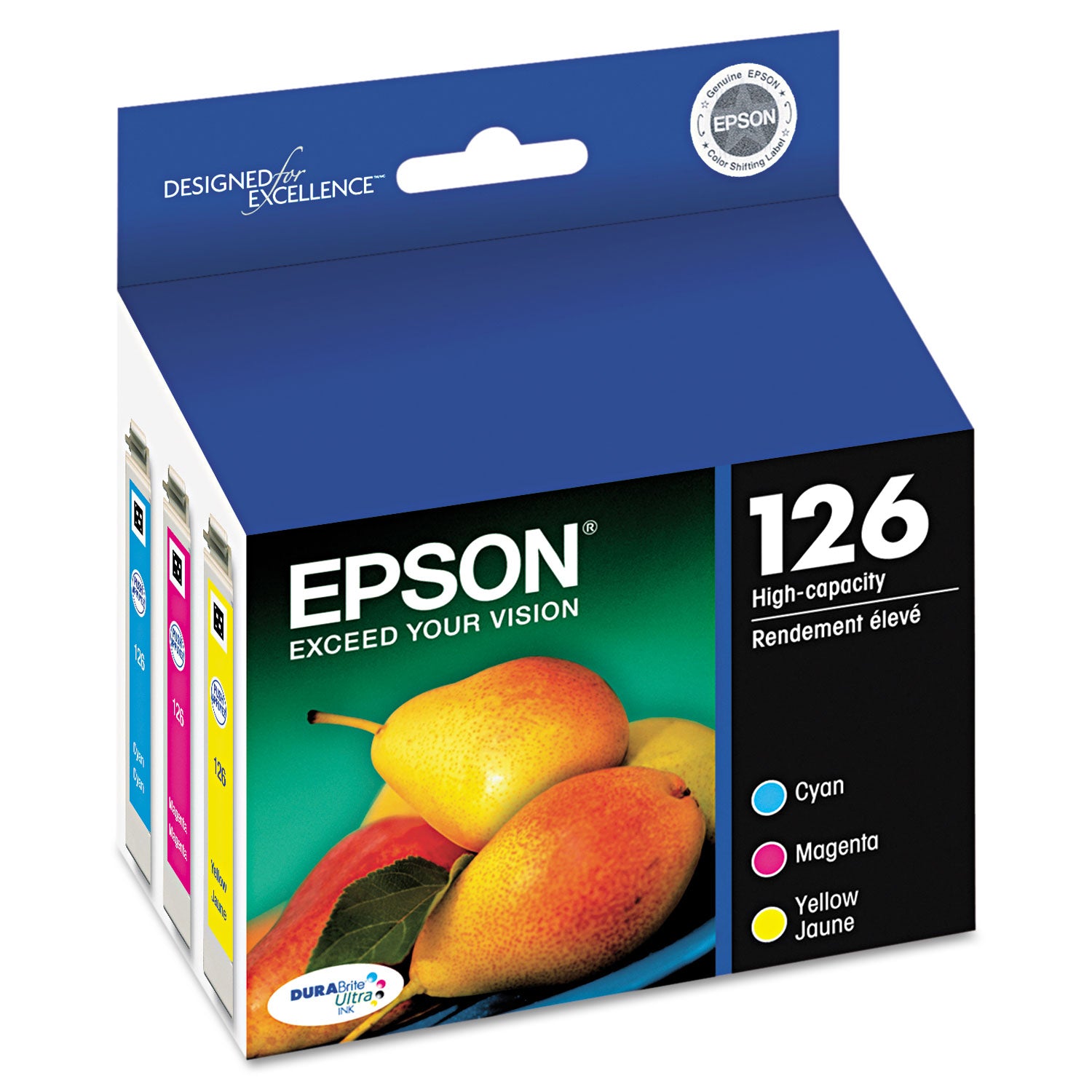 Epson T126520-S (126) DURABrite Ultra High-Yield Ink, Cyan/Magenta/Yellow, 3/Pack