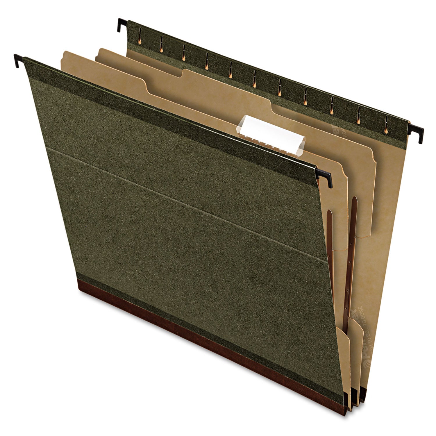 Pendaflex SureHook Reinforced Hanging Divider Folders, 2" Expansion, 1 Divider, 4 Fasteners, Letter Size, Green Exterior, 10/Box (59253)