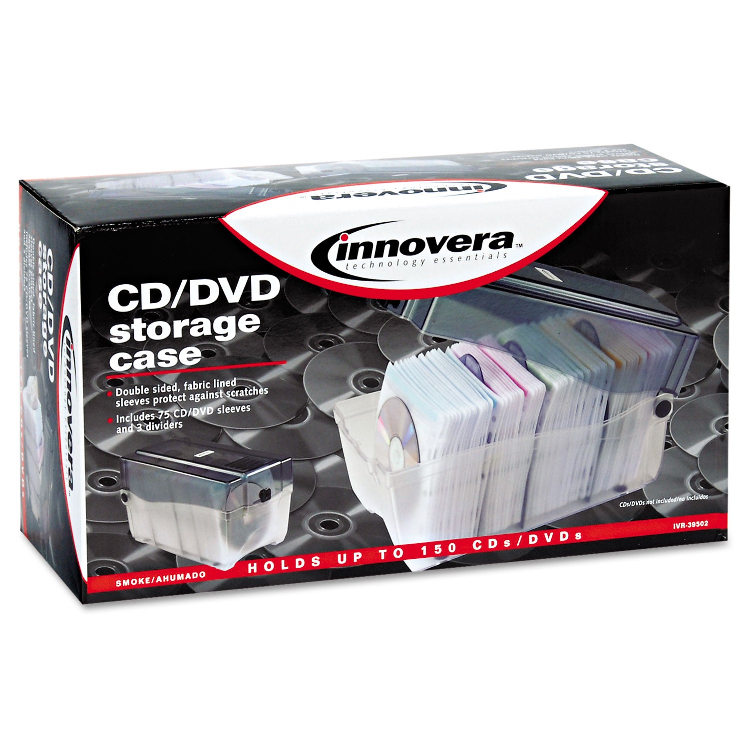 Innovera CD/DVD Storage Case, Holds 150 Discs, Clear/Smoke (39502)