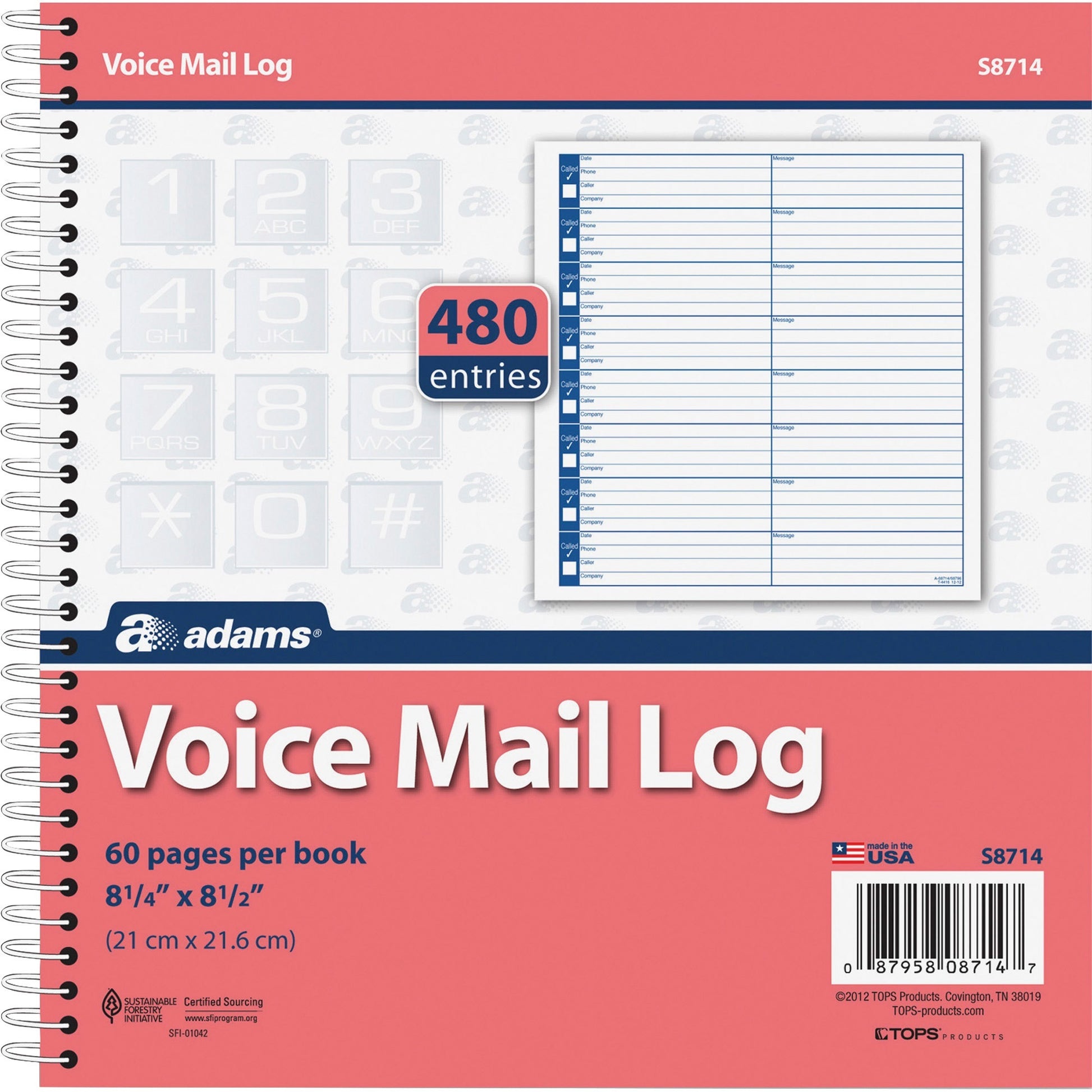 Adams Voice Mail Log Book (S8714)