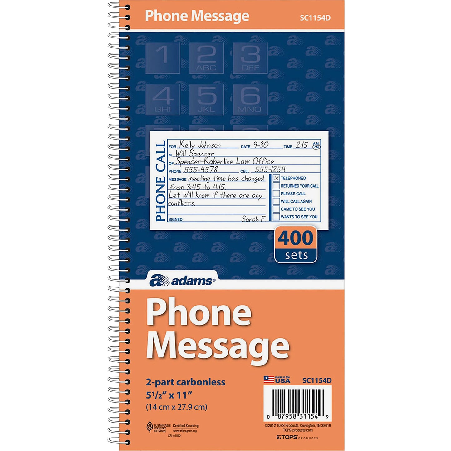 Adams Spiral Bound Phone Message Books (SC1154D)