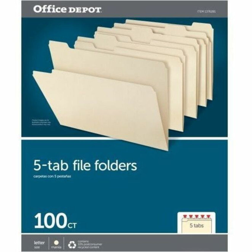 Pendaflex Essentials 1/5 Tab Cut Letter Recycled Top Tab File Folder (75215)