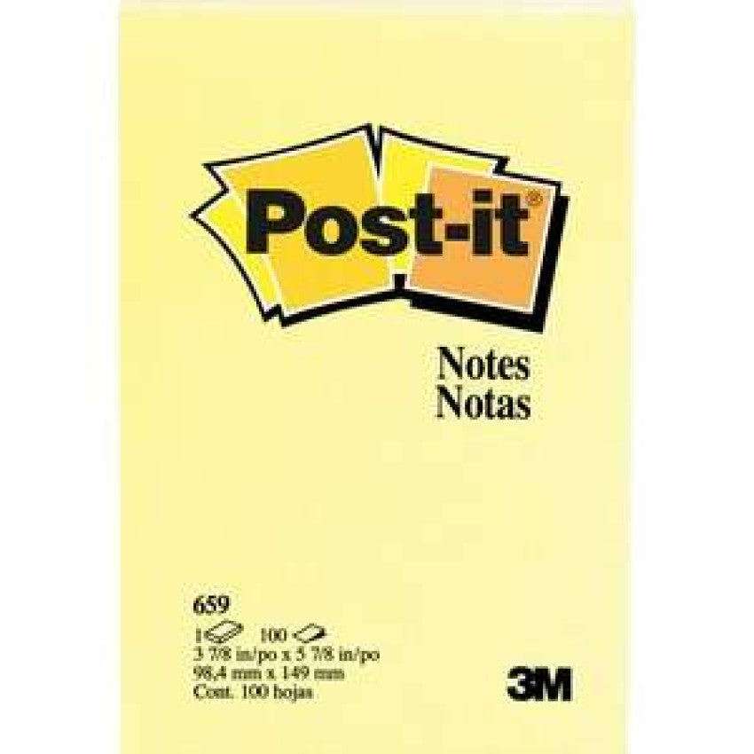 Post-it Original Pads in Canary Yellow, 4" x 6", 100 Sheets/Pad, 12 Pads/Pack (659YW)