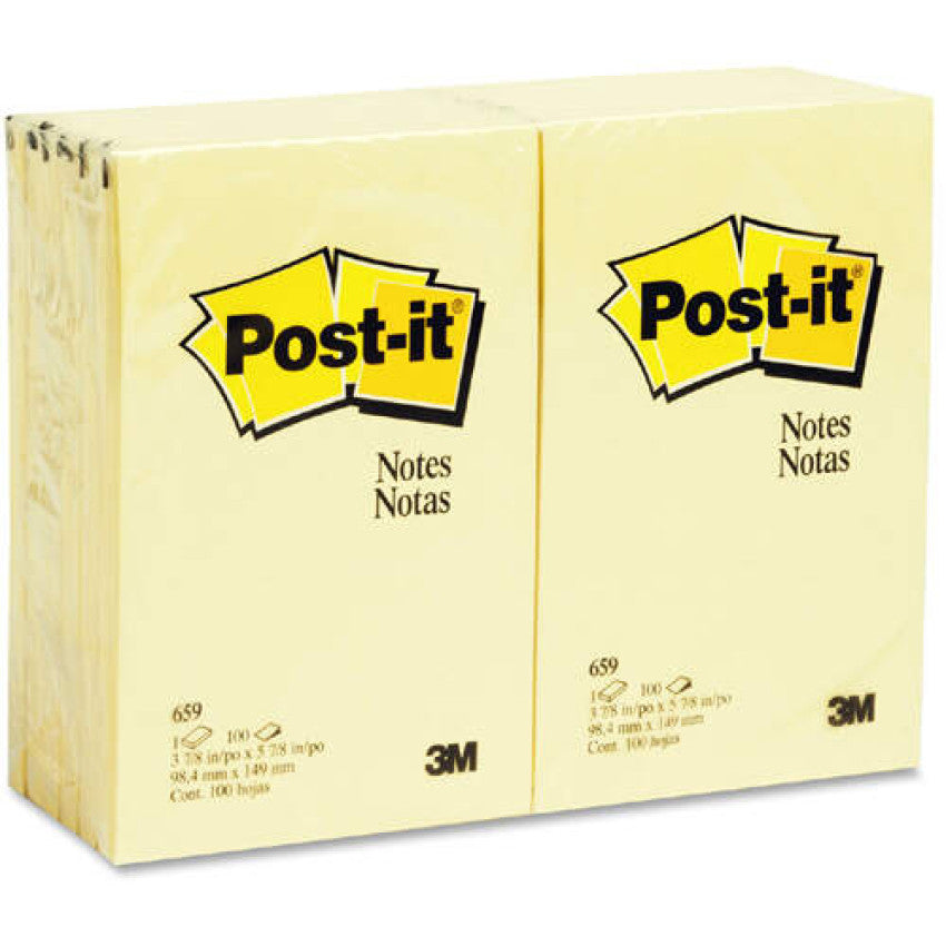 Post-it Original Pads in Canary Yellow, 4" x 6", 100 Sheets/Pad, 12 Pads/Pack (659YW)