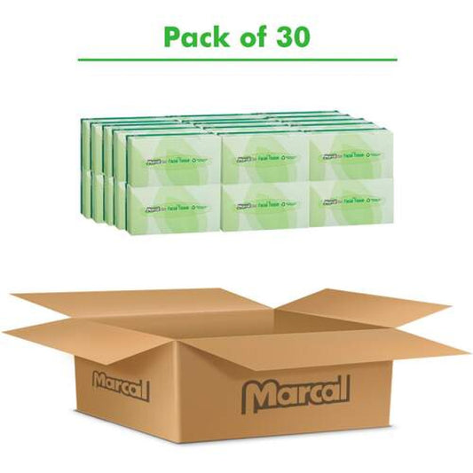 Marcal PRO 100% Recycled Convenience Pack Facial Tissue, Septic Safe, 2-Ply, White, 100 Sheets/Box, 30 Boxes/Carton (2930)