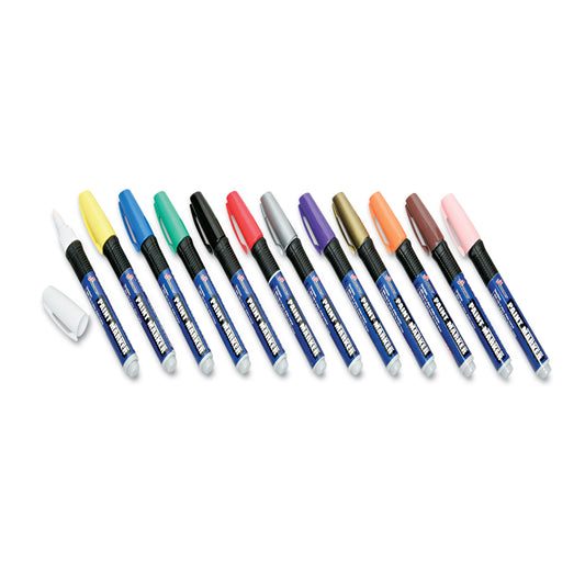 AbilityOne 7520012074168, SKILCRAFT Paint Marker, Ergonomic Rubber Grip, Medium Bullet Tip, Assorted Colors, 12/Set