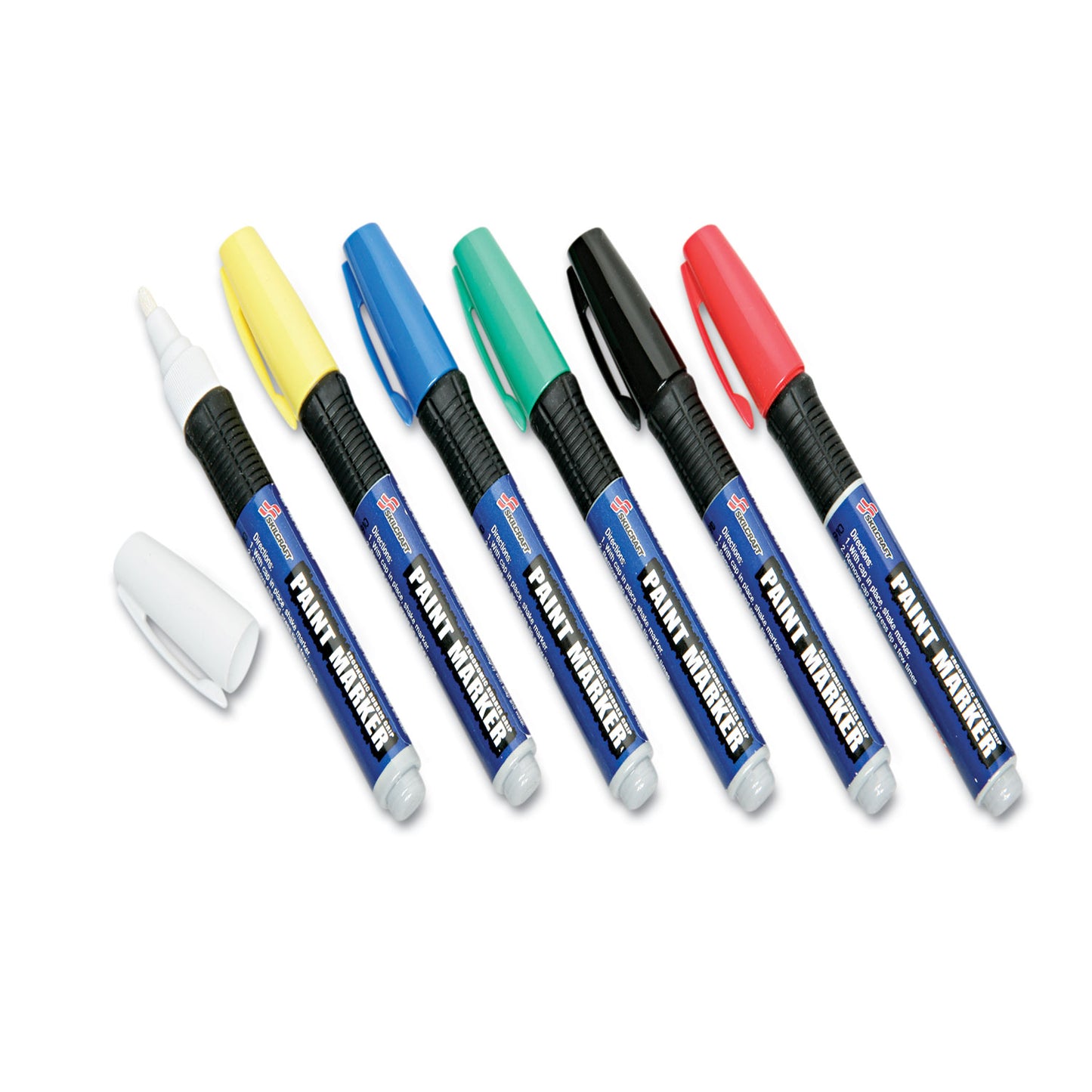 AbilityOne 7520012074167, SKILCRAFT Paint Marker, Ergonomic Rubber Grip, Medium Bullet Tip, Assorted Colors, 6/Set