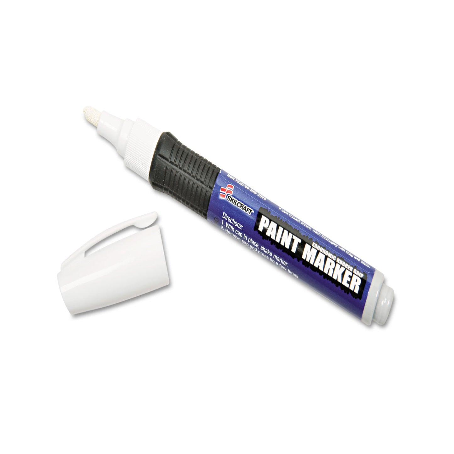 AbilityOne 7520015889102, SKILCRAFT Paint Marker, Ergonomic Rubber Grip, Medium Bullet Tip, White, 6/Pack