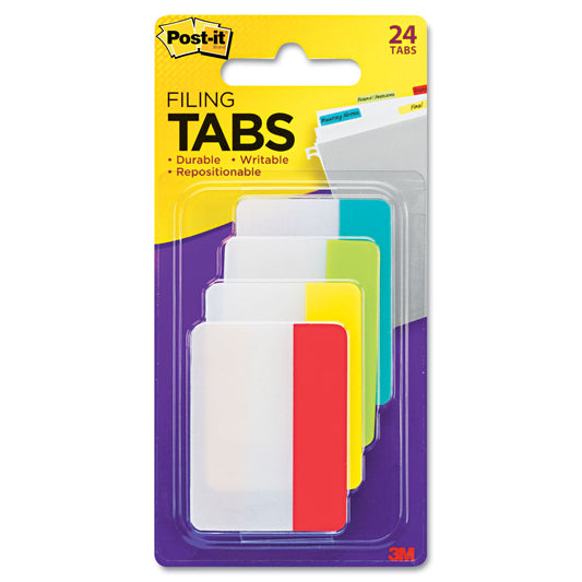 Post-it Solid Color Tabs, 1/5-Cut, Assorted Colors, 2" Wide, 24/Pack (686ALYR)