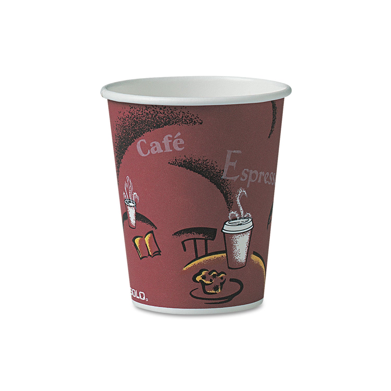 SOLO Paper Hot Drink Cups in Bistro Design, 10 oz, Maroon, 300/Carton (OF10BI0041)