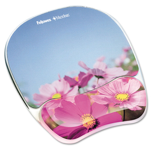 Fellowes Photo Gel Mouse Pad with Wrist Rest with Microban Protection, 9.25 x 7.87, Pink Flowers Design (9179001)