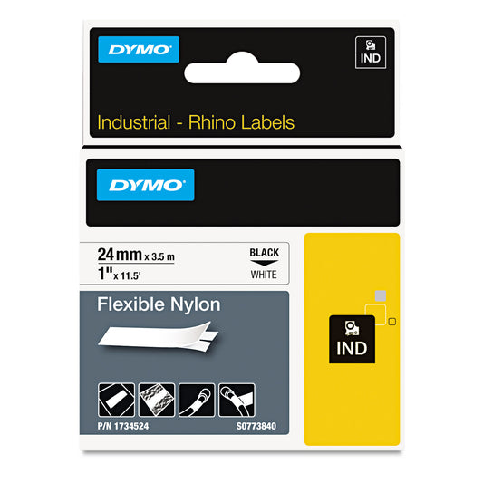 DYMO Rhino Flexible Nylon Industrial Label Tape, 1" x 11.5 ft, White/Black Print (1734524)