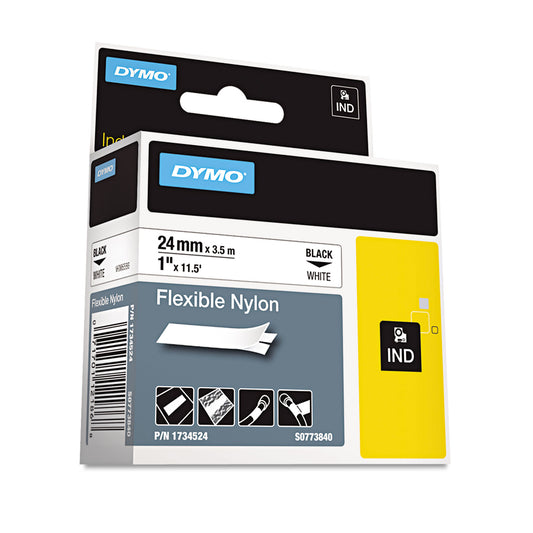 DYMO Rhino Flexible Nylon Industrial Label Tape, 1" x 11.5 ft, White/Black Print (1734524)