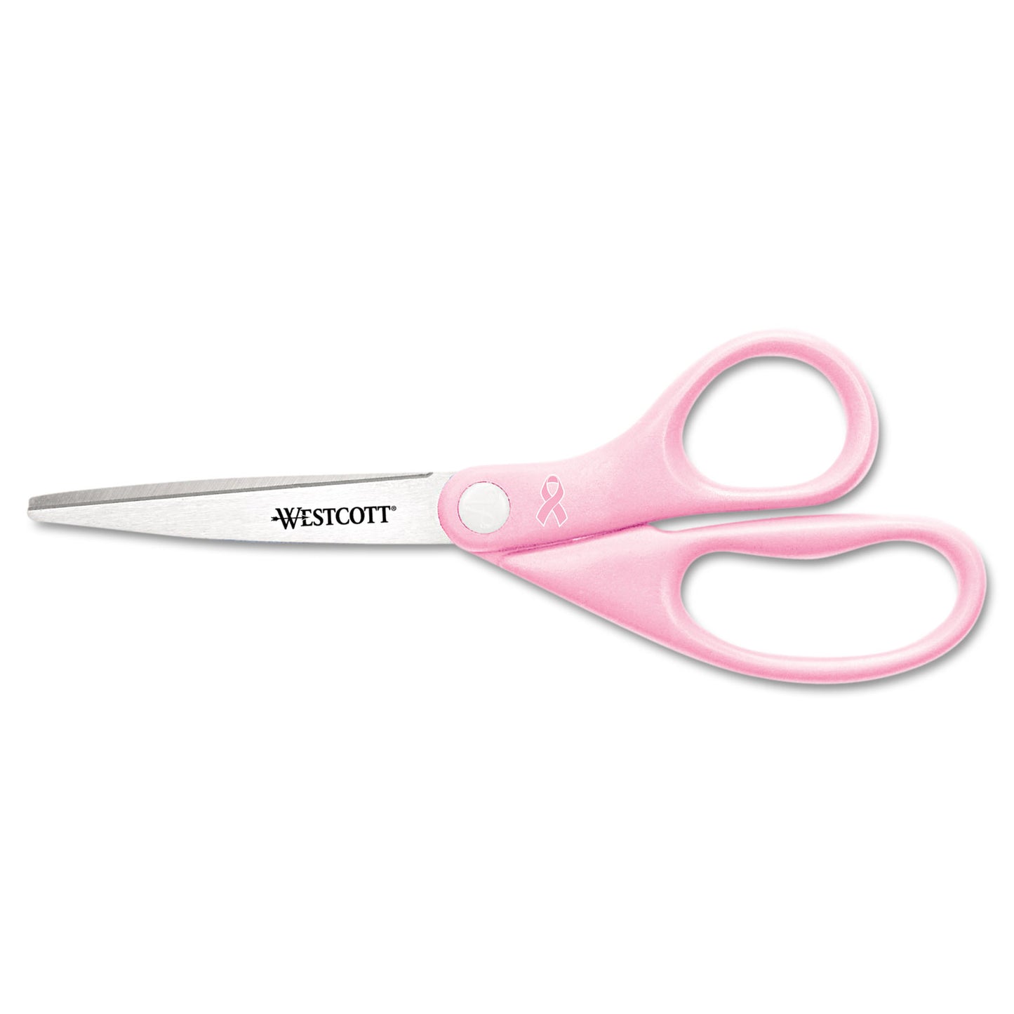 Westcott All Purpose Pink Ribbon Scissors, 8" Long, 3.5" Cut Length, Straight Pink Handle (15387)