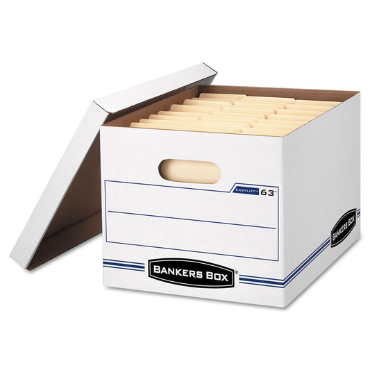 Bankers Box EASYLIFT Basic-Duty Strength Storage Boxes, Letter Files, 12.75" x 13.25" x 10.5", White/Blue, 12/Carton (0006301)