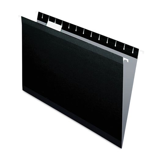 Pendaflex Colored Reinforced Hanging Folders, Legal Size, 1/5-Cut Tabs, Black, 25/Box (415315BLA)