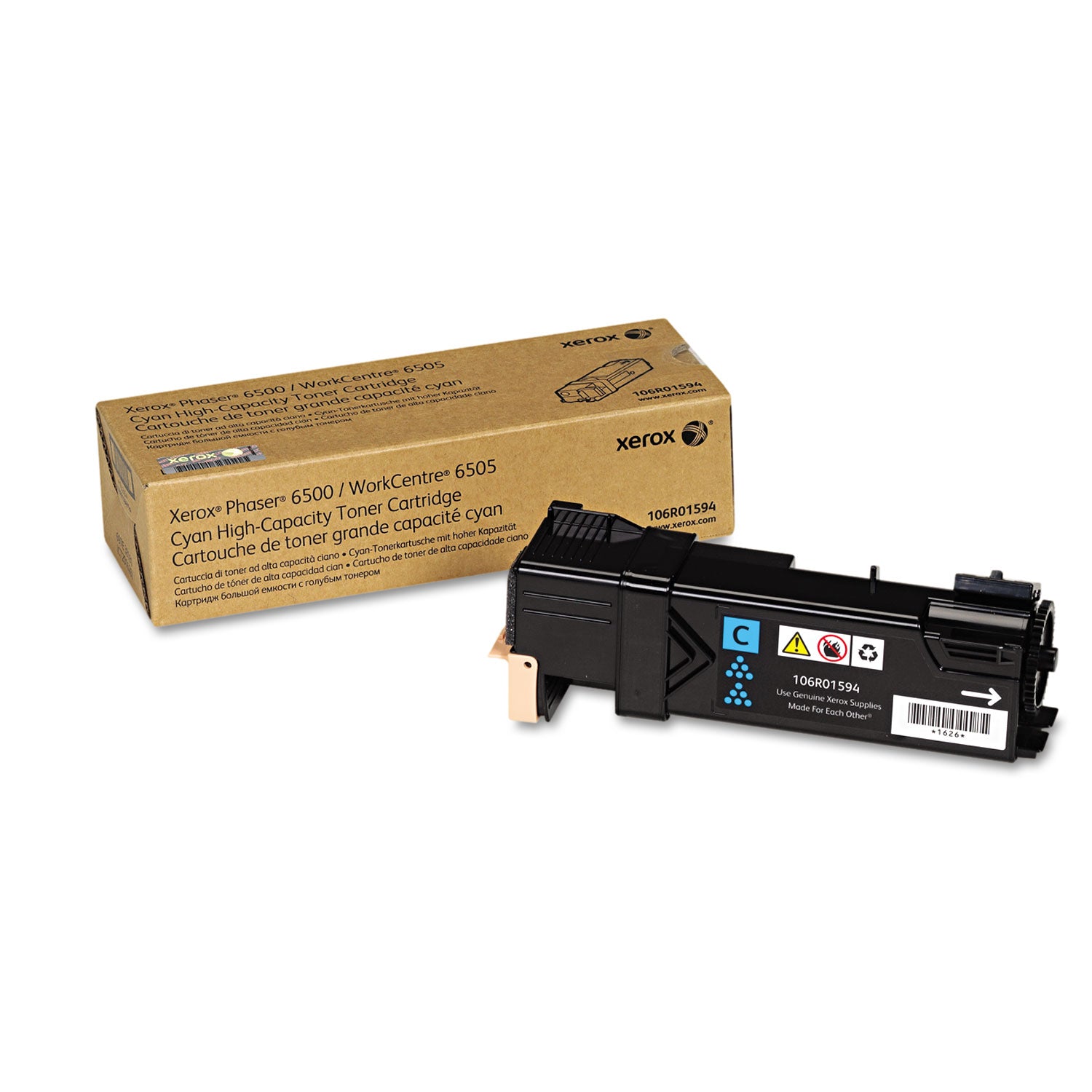 Xerox 106R01594 High-Yield Toner, 2,500 Page-Yield, Cyan