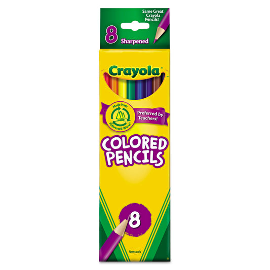 Crayola Long-Length Colored Pencil Set, 3.3 mm, 2B, Assorted Lead and Barrel Colors, 8/Pack (684008)