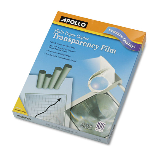 Apollo Plain Paper Laser Transparency Film with Handling Strip, 8.5 x 11, Black on Clear, 100/Box (PP201C)