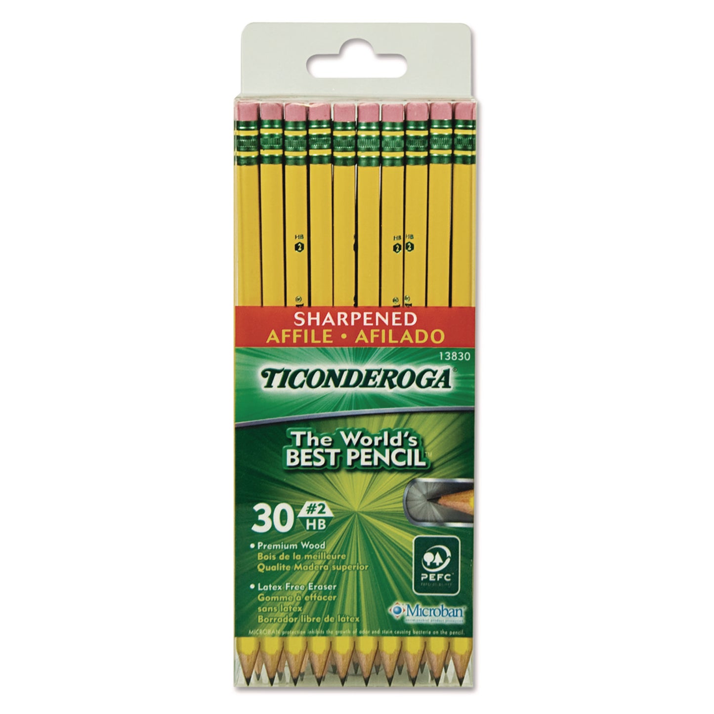 Ticonderoga Pre-Sharpened Pencil, HB (#2), Black Lead, Yellow Barrel, 30/Pack (13830)