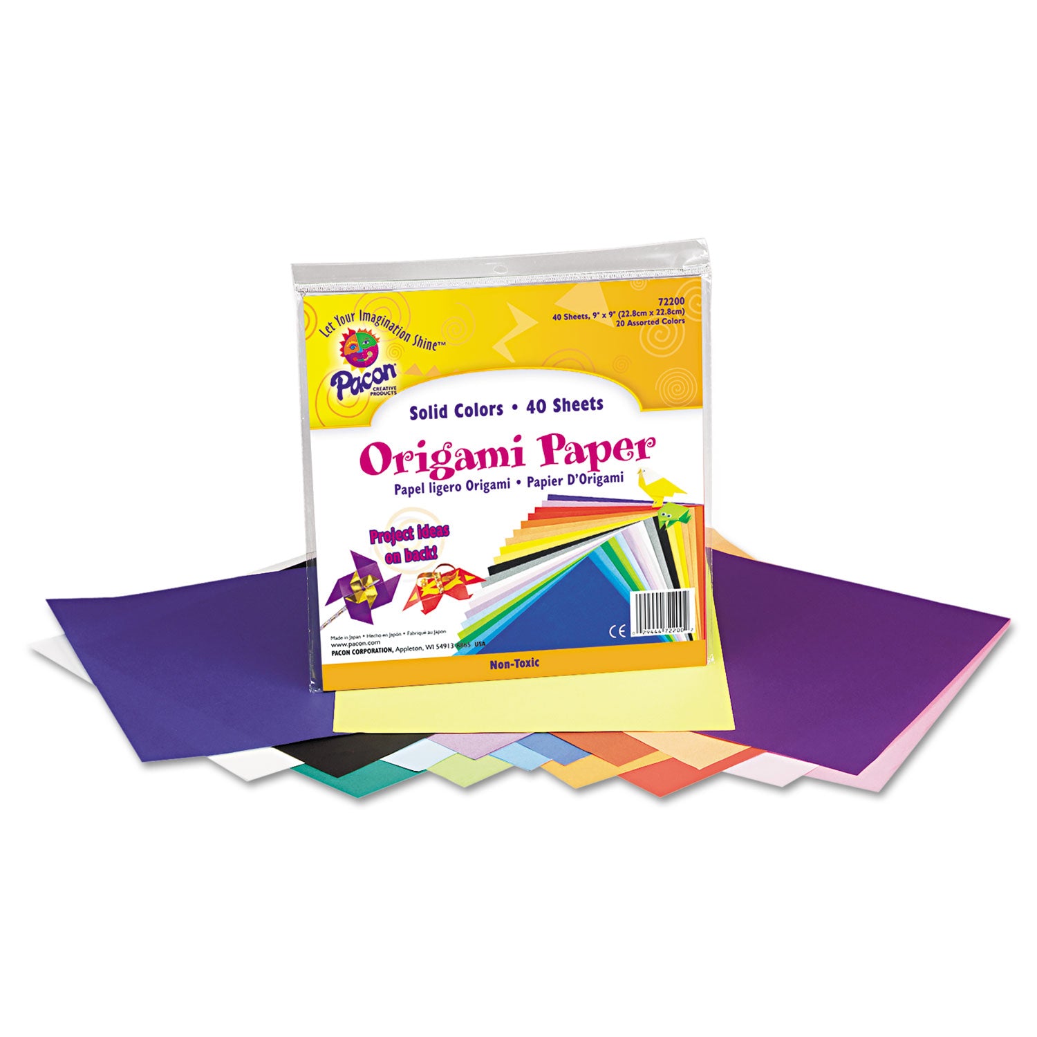 Pacon Origami Paper, 30 lb Bond Weight, 9 x 9, Assorted Bright Colors, 40/Pack (72200)