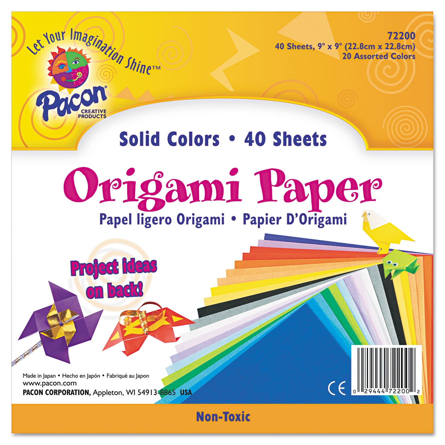 Pacon Origami Paper, 30 lb Bond Weight, 9 x 9, Assorted Bright Colors, 40/Pack (72200)